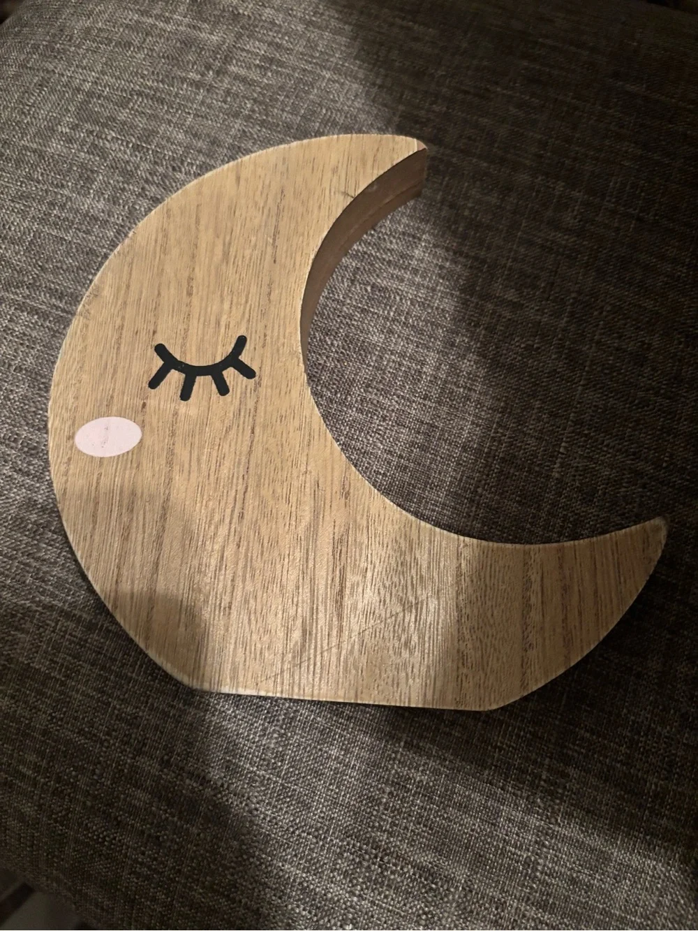 Hobby Lobby Wooden Crescent Moon Wall Art with Pink Cheek and Black Eyelash